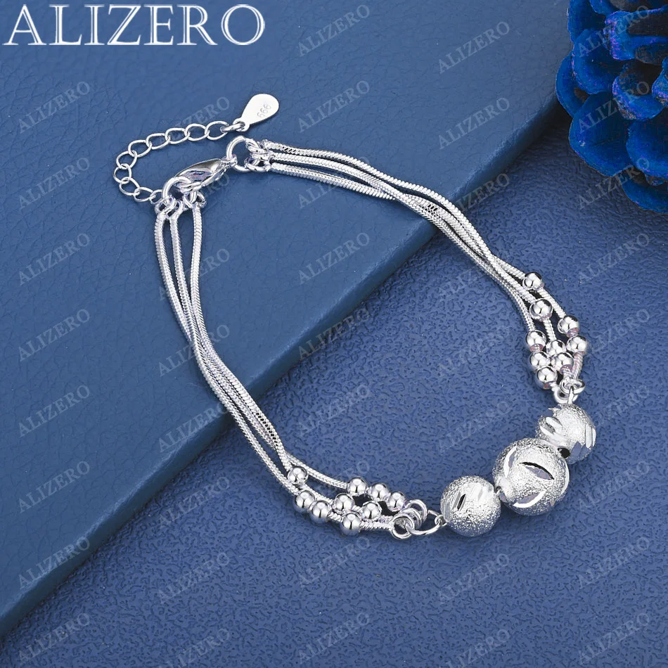 

ALIZERO 925 Sterling Silver Bracelet Lucky Beads Ball Chain Bracelets Fashion Wedding Party Fine Jewelry