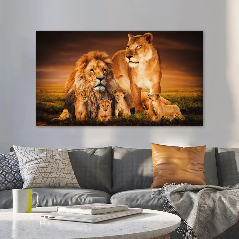 الأسد الأسرة الملصقات الحيوان اللوحة جدار صورة فنية لغرفة المعيشة غرفة نوم قماش يطبع ديكور المنزل الحديث لا الإطار