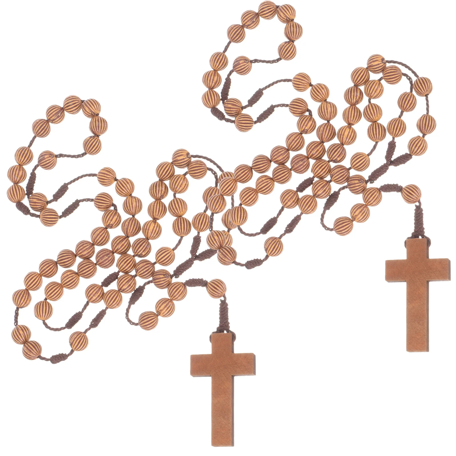

2Pcs Vintage Pumpkin Beads Rosary Necklaces Handmade Cross Design Prayer Beads for Office Date Travel Cross Necklaces