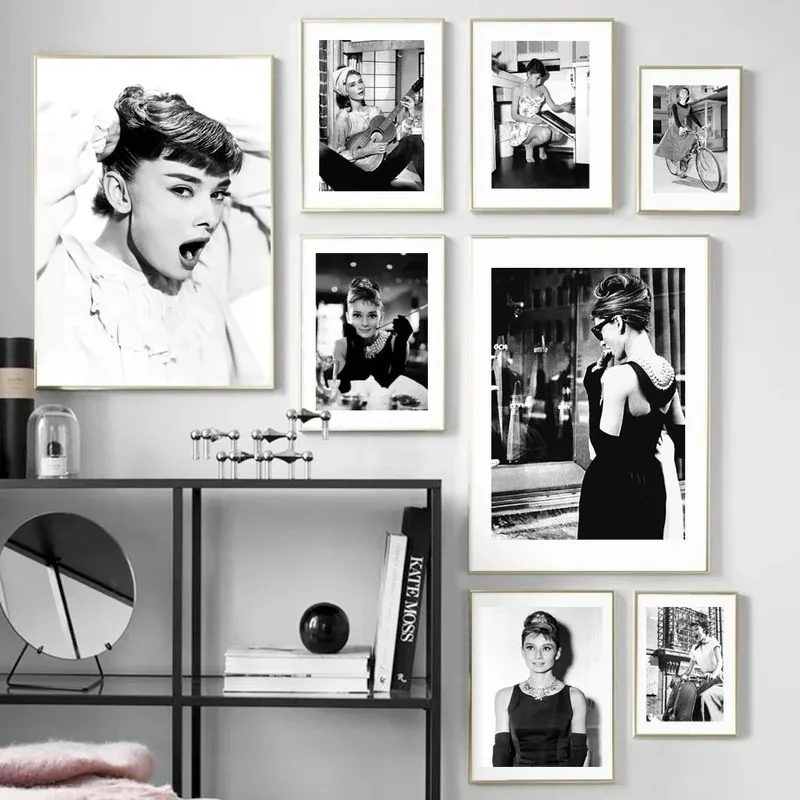 Famous Movie Star Audrey Hepburn Retro Posters Black White Art Frameless Canvas Painting Wall Pictures Living Room Nordic Decor