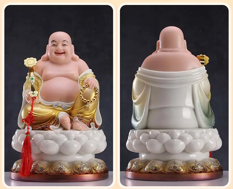 30 سنتيمتر آسيا عالية الجودة متجر المنزل تعويذة التميمة الحصول على المال الغني إله الثروة CAI شين مايتريا بوذا اليشم التذهيب النحت