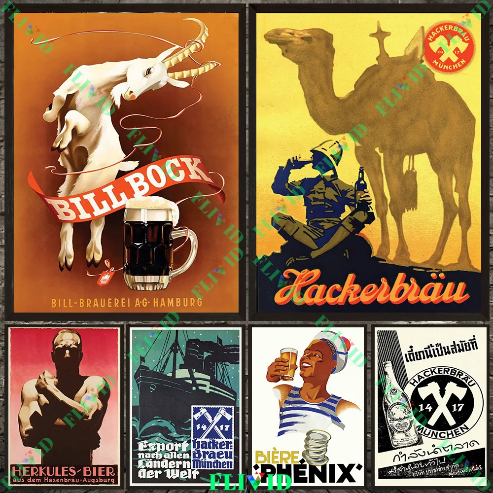 

1930s German Beer advertisement Poster Vintage Wall Art Canvas Painting, French Beer Art Poster And Print Decor Unframed