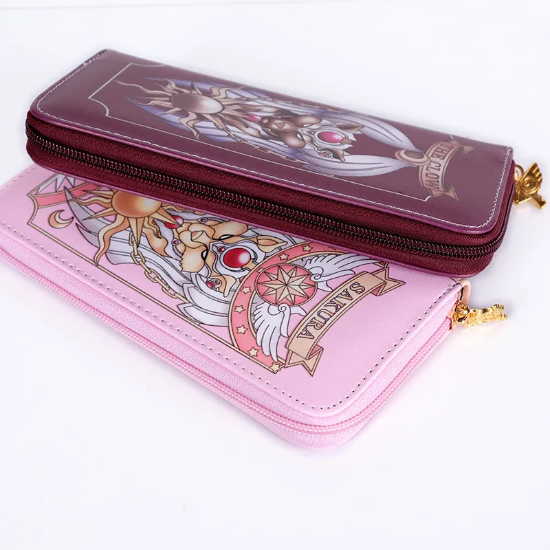 Card Captor Sakura Anime Star Moon Long Zip Wallet Wing Cosplay Handheld  Kawaii PU Wallet Cartoon Print Zero Wallet Student Gir