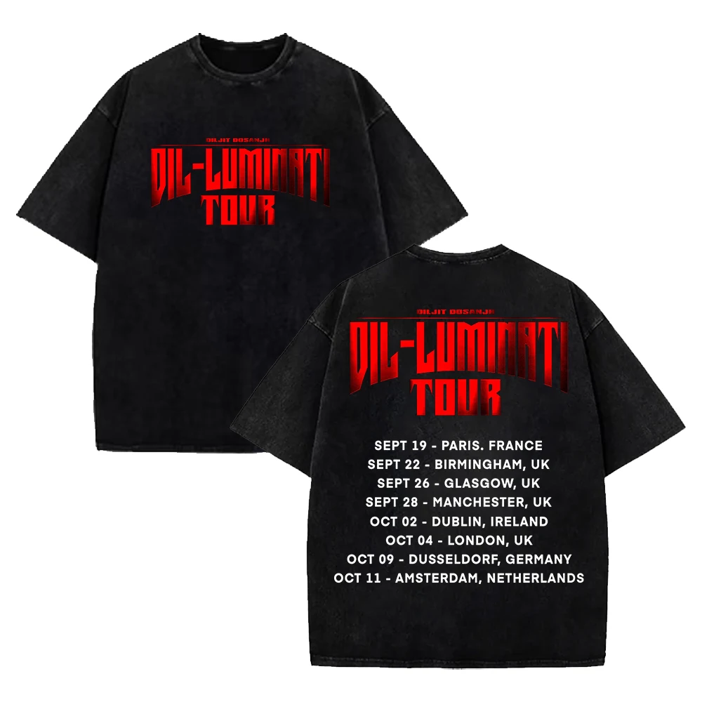 Diljit Dosanjh Dil-Luminati Europe 2024 Tour Tee Short Sleeve Cotton Washed T-shirts Women Men Streetwear Tops