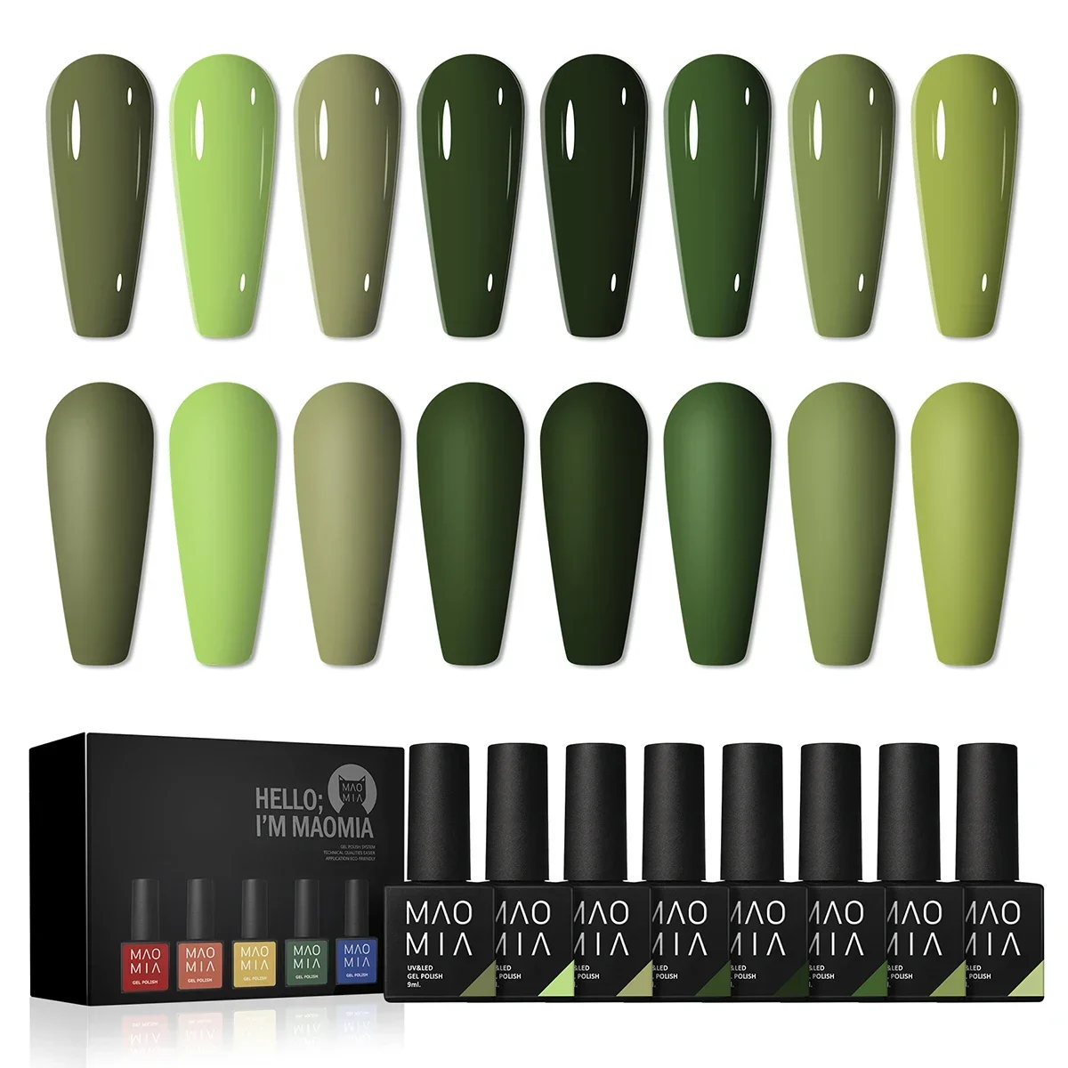 Vitality Green Nail Polish Kit Glitter Gel Lacquer Set For Manicure Semi-Permanent Hybrid Varnishes Base And Top Nail Art Gel