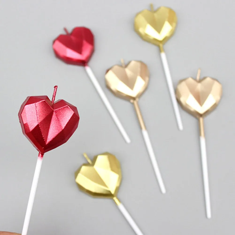 Heart Shaped Birthday Candles Party Cake Toppers Decoration Valentine's Day Dessert Cupcake Baking Decor for Party Wedding Gift