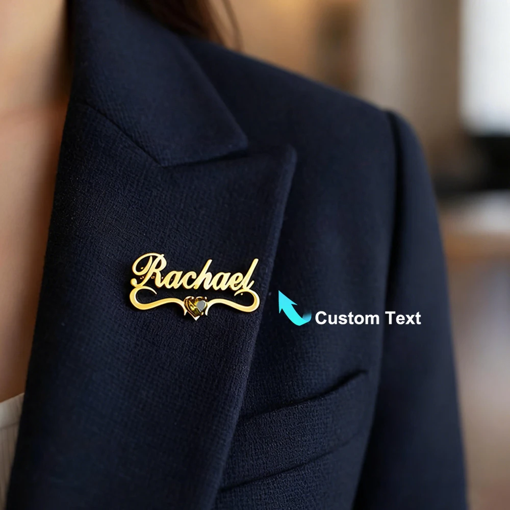 

Customized Heart Birthstone Ribbon Name Brooches for Women Personalized Stainless Steel Name Lapel Pin Brooch Custom Jewelry