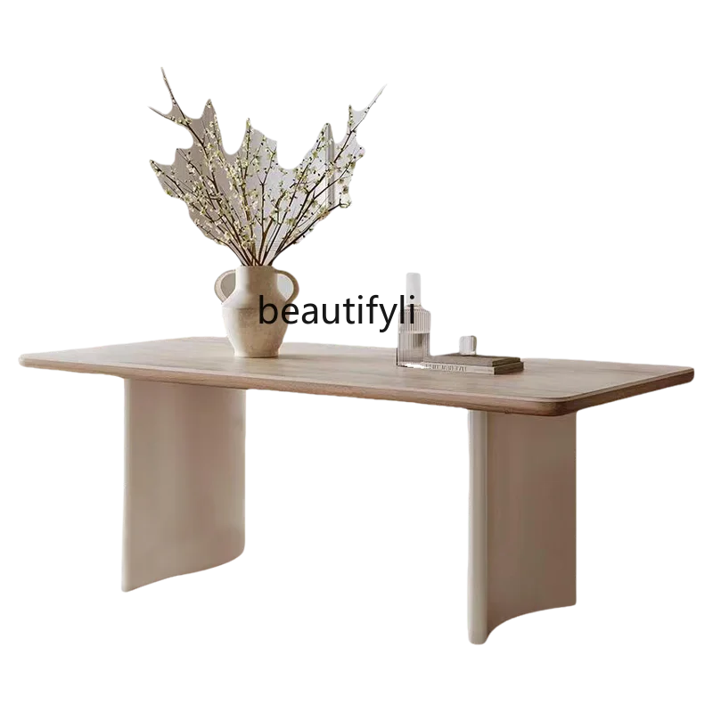 

French cream wind tunnel slate dining table designer solid wood desk art negotiation table