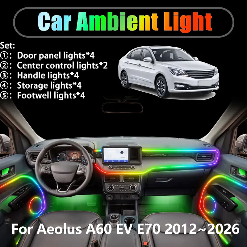 

For Aeolus A60 EV E70 2012~2026 2013 2/18 in 1 Car ambient lighting Led trunk interior led lights USB RGB Ensemble Streamer Auto