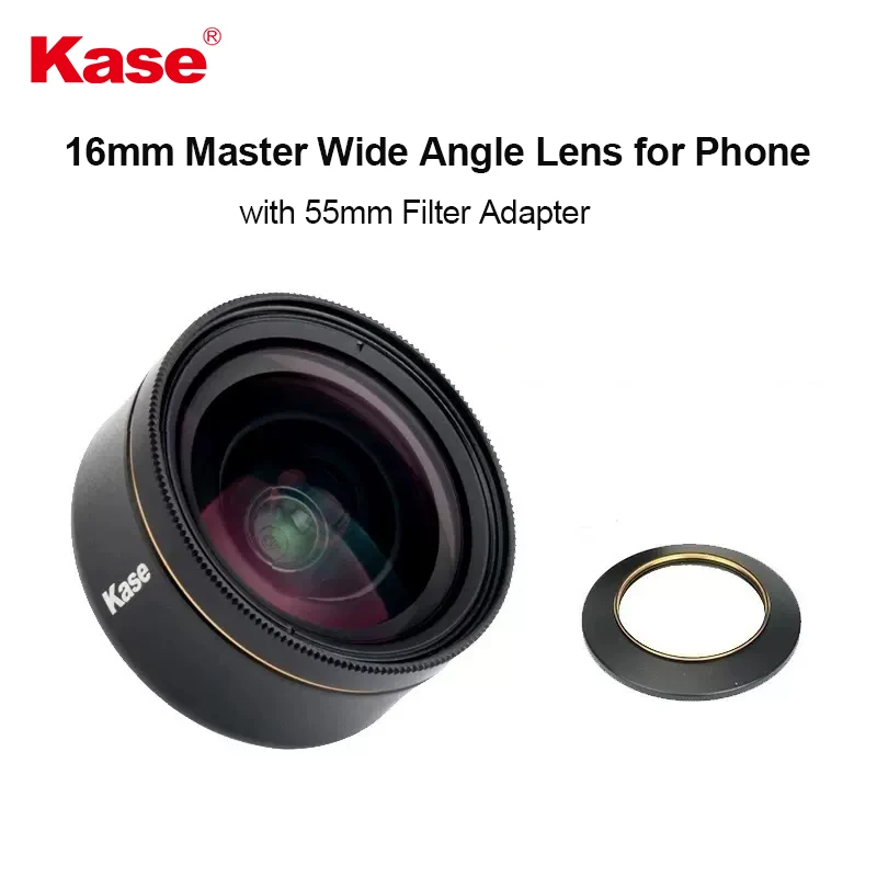 Kase 16mm Master Wide Angle Phone Lens with Clip & 55mm Filter Adapter for iPhone Samsung Xiaomi Android, Metal Body