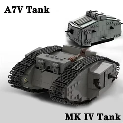 WWI Military Germany A7V Combat Tank MK IV Armor Vehicle Battle Tanks Bricks WW2 Army Model Building Blocks Set Kids Toys Gifts