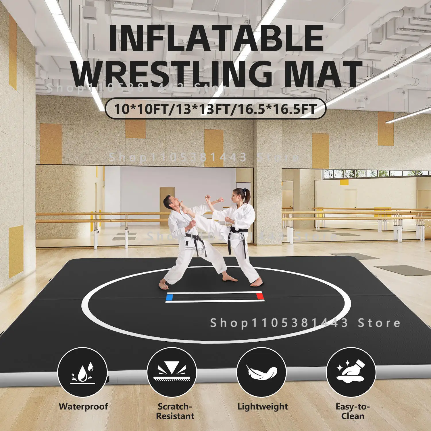 Cheerleading & Wrestling Training, Large Thick PVC Yoga Mat for Home Professional Inflatable Air Tumbling Mat for Gymnastics