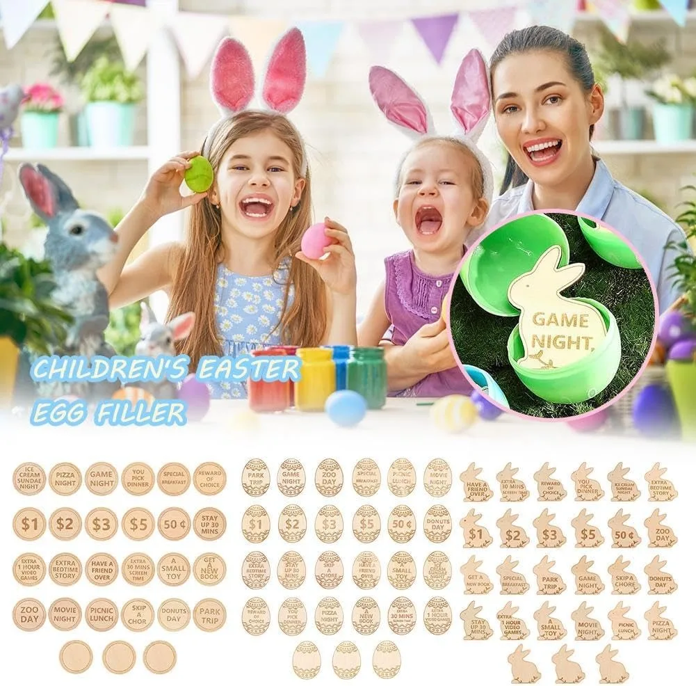 Hout Easter Bunny Egg Beloning Tokens,28Pcs Easter Prijzen Stuffers 25 Inwisselen Tokens + 3 Blanco Diy Tokens, Paas Ei Fillers