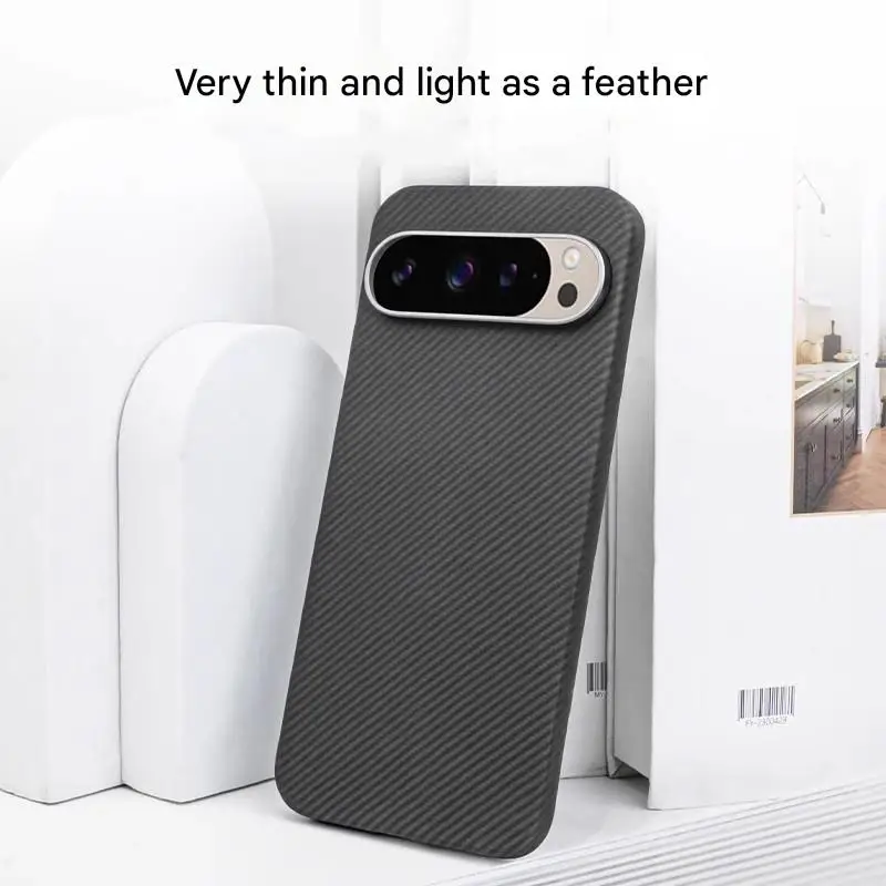 Etui na Google Pixel 9 Pro XL/Pixel 9 Pro/Pixel 9 z włókna aramidowego, kevlaru i włókna węglowego, ultracienkie, materiałowe, twarde, magnetyczne, czarne, smukłe. — zdjęcie produktu 2