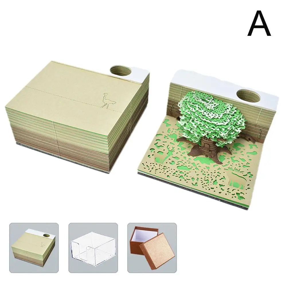정글 시크릿 3D 크리에이티브 나무 그라데이션 종이 조각 스티커, 사무실 테이블 노트 아트 장식 모델, 공부 노트, Q1K5