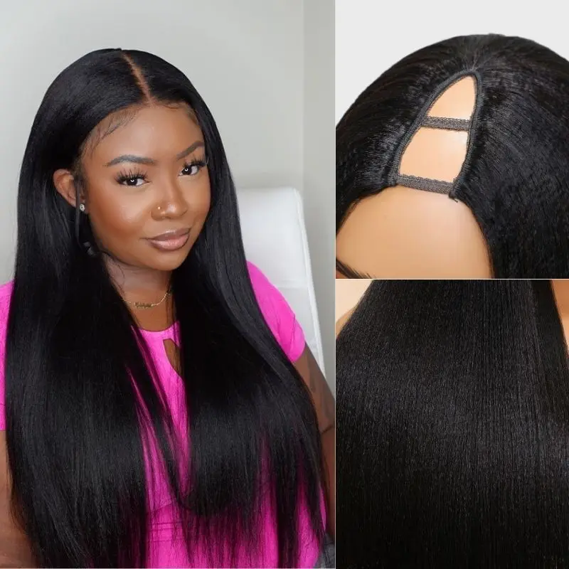 Klaiyi V Part Wig With Drawstring & Seamless Hairline 100% Human Hair Wigs Minimal Leave Out Beginner Friendly Glueless Wigs