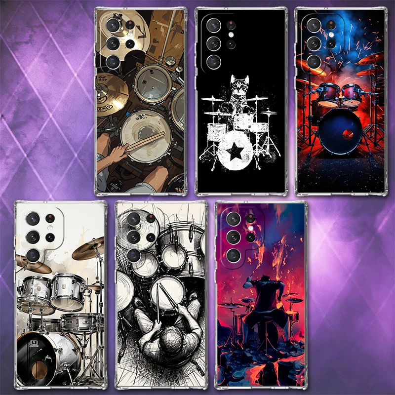 Drum Set Rock Music Soft Phone Case For Samsung Galaxy S26 S25 Edge S24 S23 Ultra S21 S20 FE S22 Plus + Pattern Back Cover