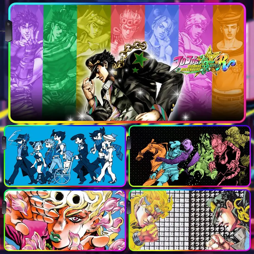 

Забавный аниме-коврик для мыши «Jojo's Bizarre Adventure», светящийся светодиодный коврик для геймеров, игровой коврик для стола, RGB-коврик для клавиатуры и мыши для ПК