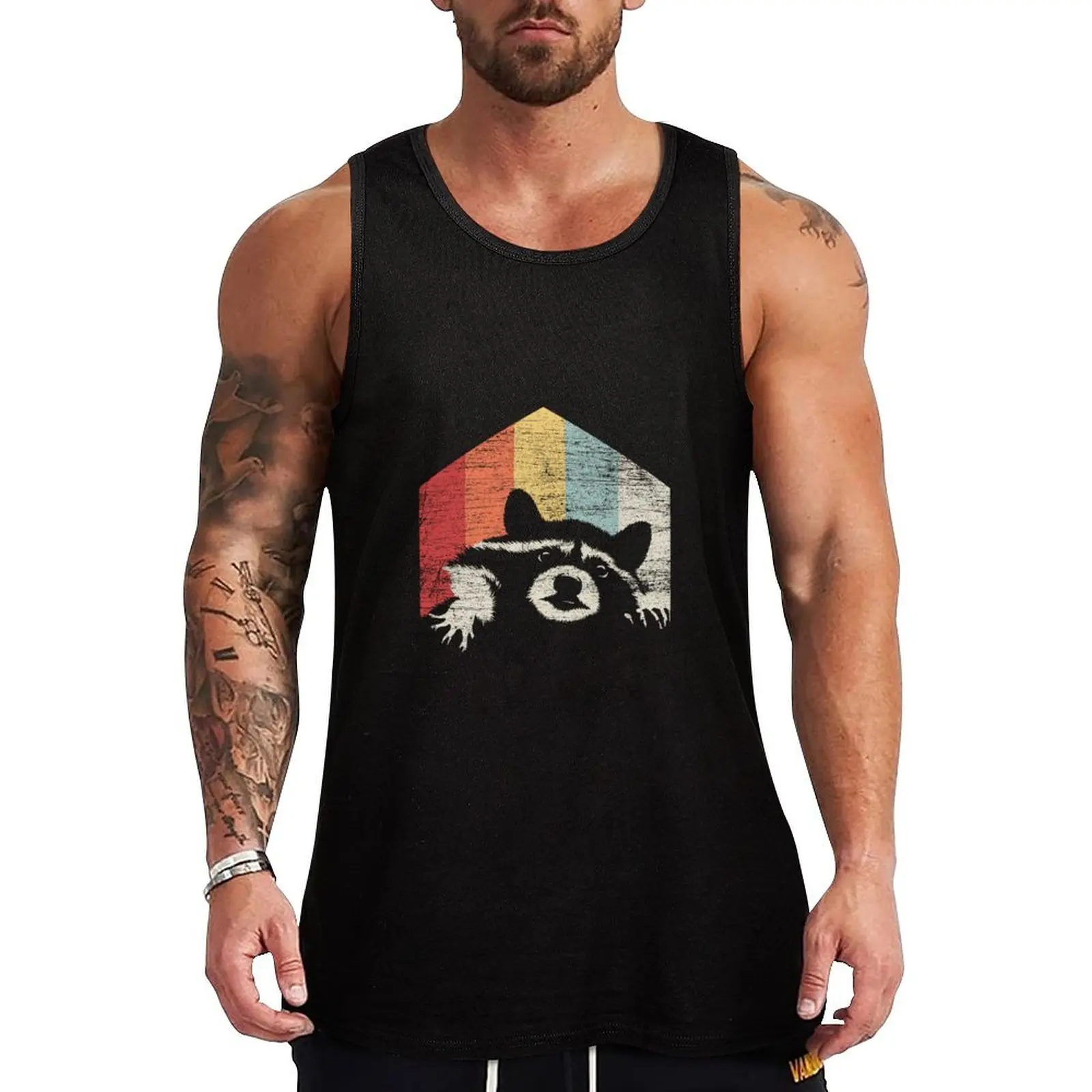 Vintage Racoon Tank Top sleeveless gym shirt man fitness sleeveless man shirts T-shirt male Men's sports t-shirt