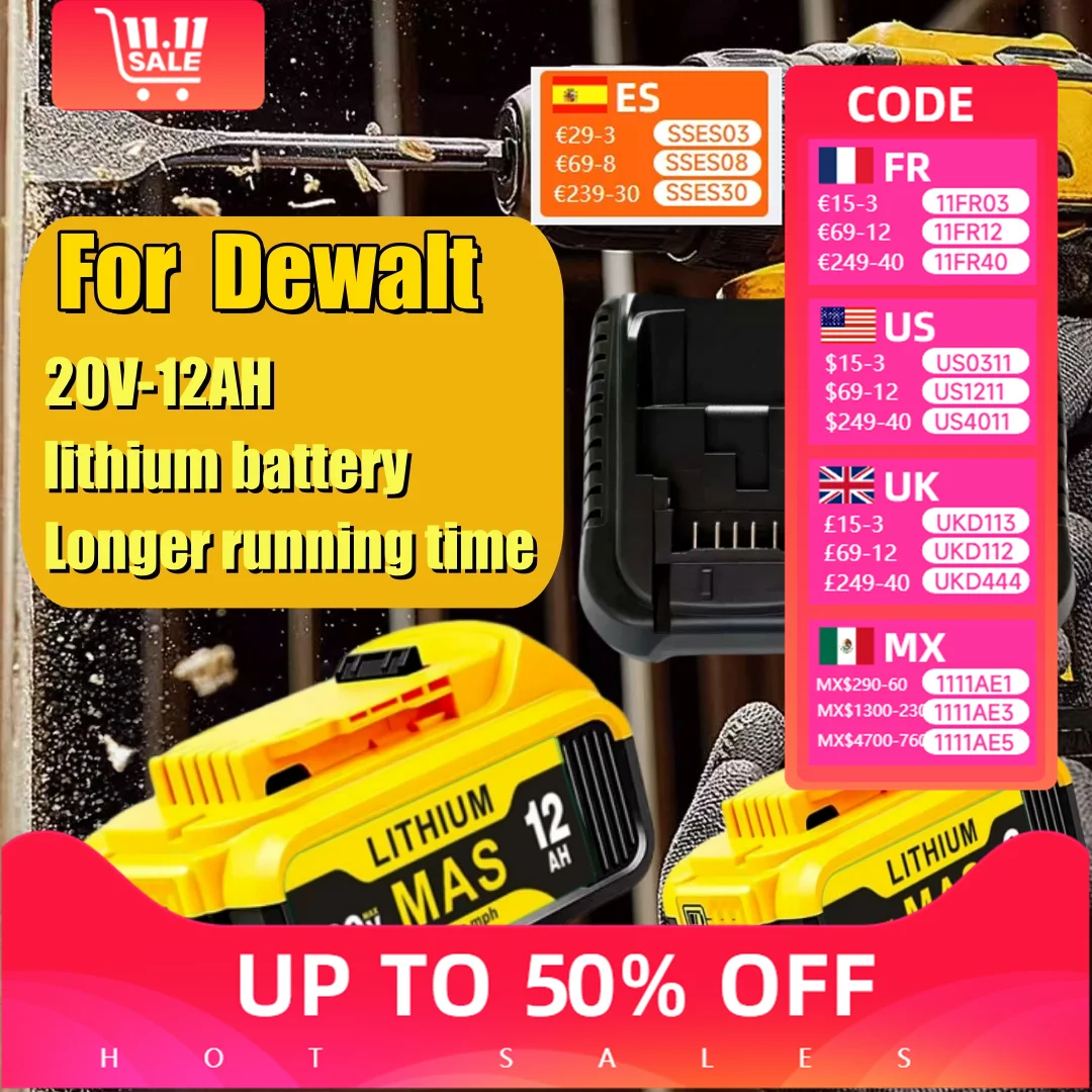 

Enduring power12AH20V compatible with DeWei compatible with DCB-DCG-DCF-DCD series models+battery level display+charger 18650.00