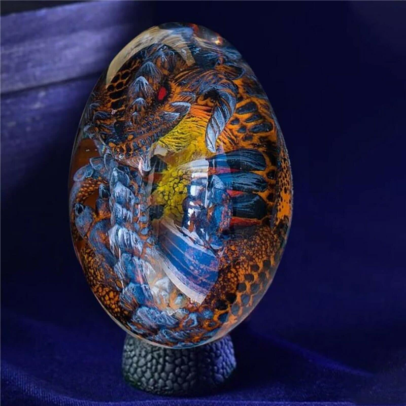 Crystal Transparent Resin Statue Dragon Egg Lava Dinosaur Egg Souvenir Resin Craft Luminous Handmade Dragon Eggs Home Decor Gift