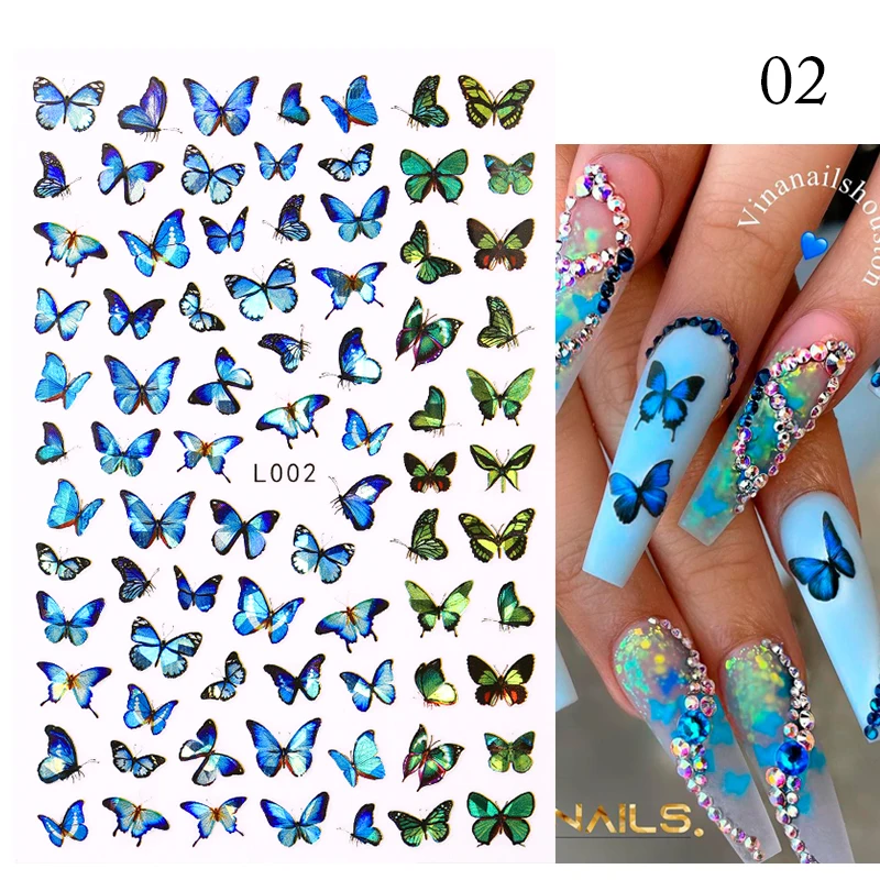 1 PC 3D Nail Sticker Decals Spring Tulip Flower Butterfly Nail Stickers Floral Leaf Adhesive Sliders Manicure Decor