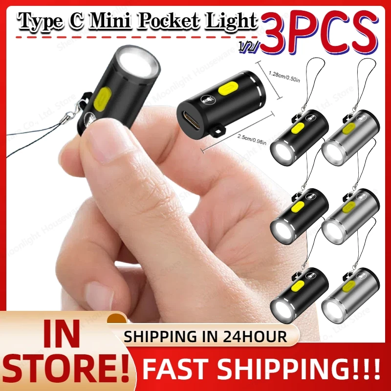 1-3PC LED Handheld Mini Taschenlampe Typ C Powered Tragbare Camping Taschenlampe Outdoor Notfall Licht für Outdoor wandern Camping