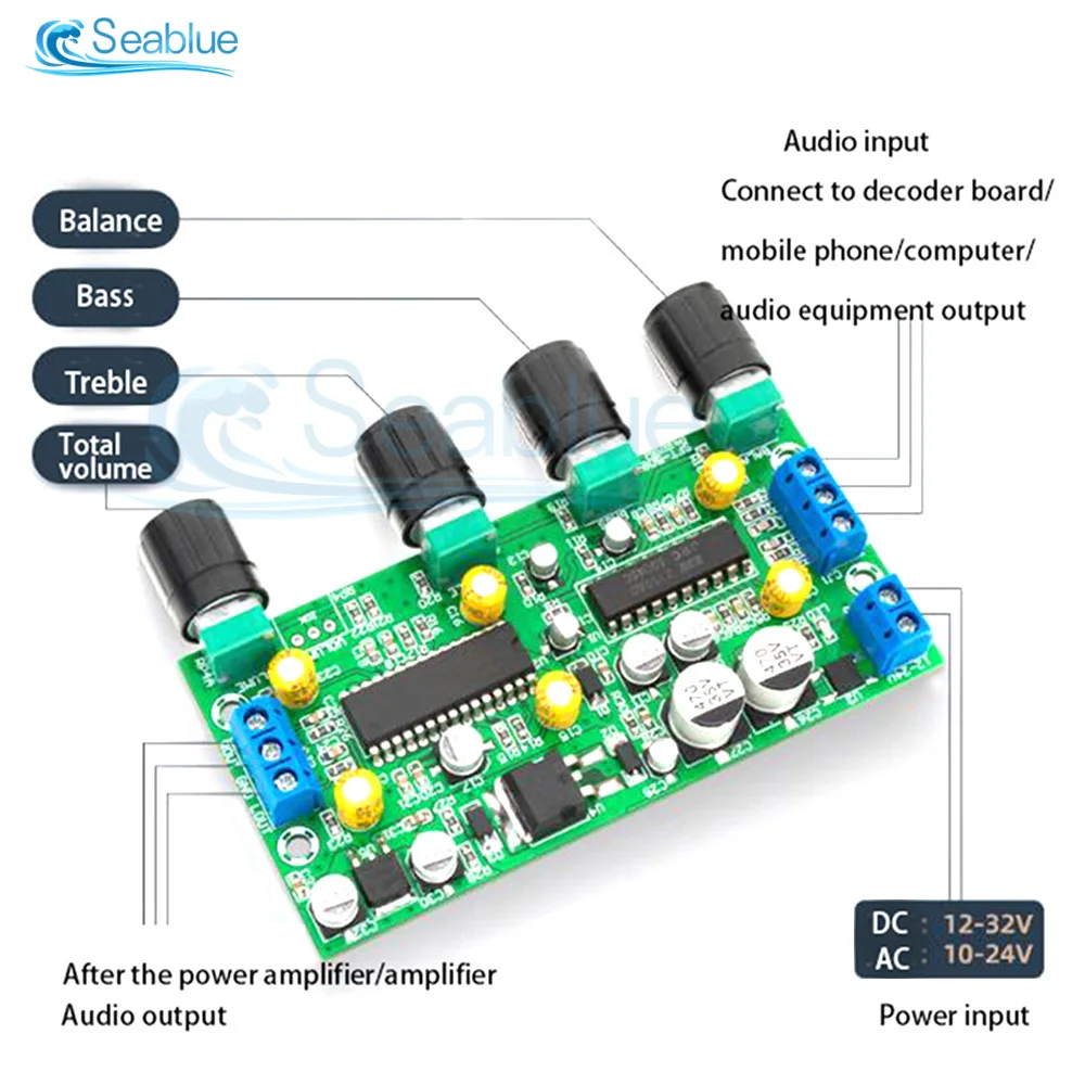 BBE2150 UPC1892T Amplifier Audio Preamplifier Tone Board Balance Treble Bass Preamp With Volume Control EQ Pre Amplifier