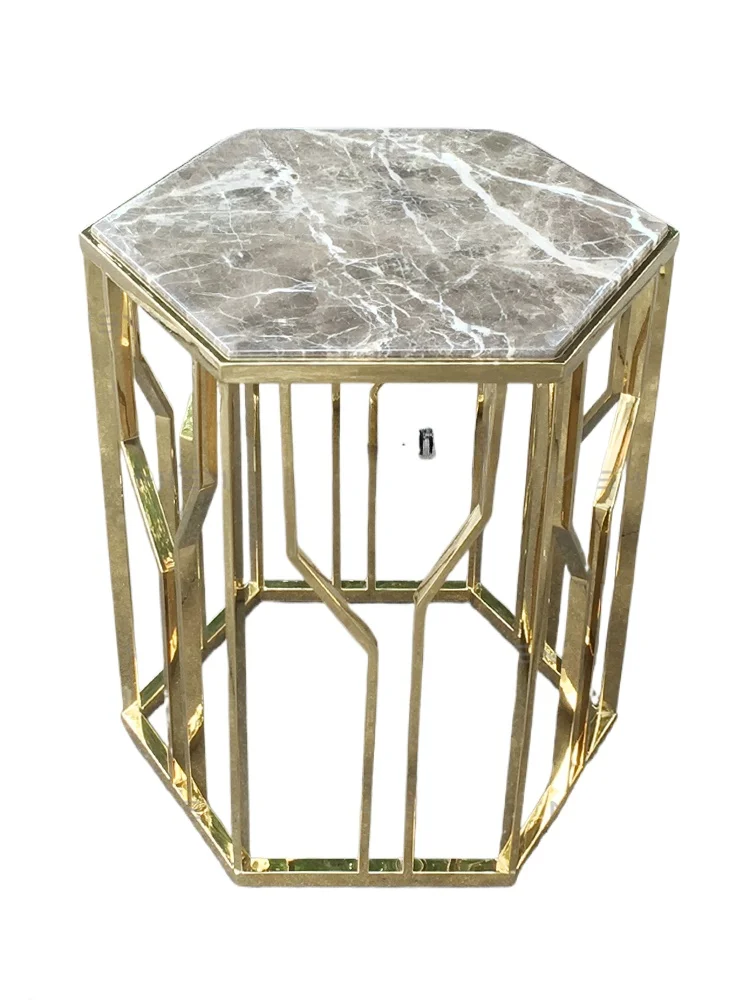 Italian Hexagon Sofa Side Table Marble Gold Small Coffee Table Creative Hexagonal Living Room