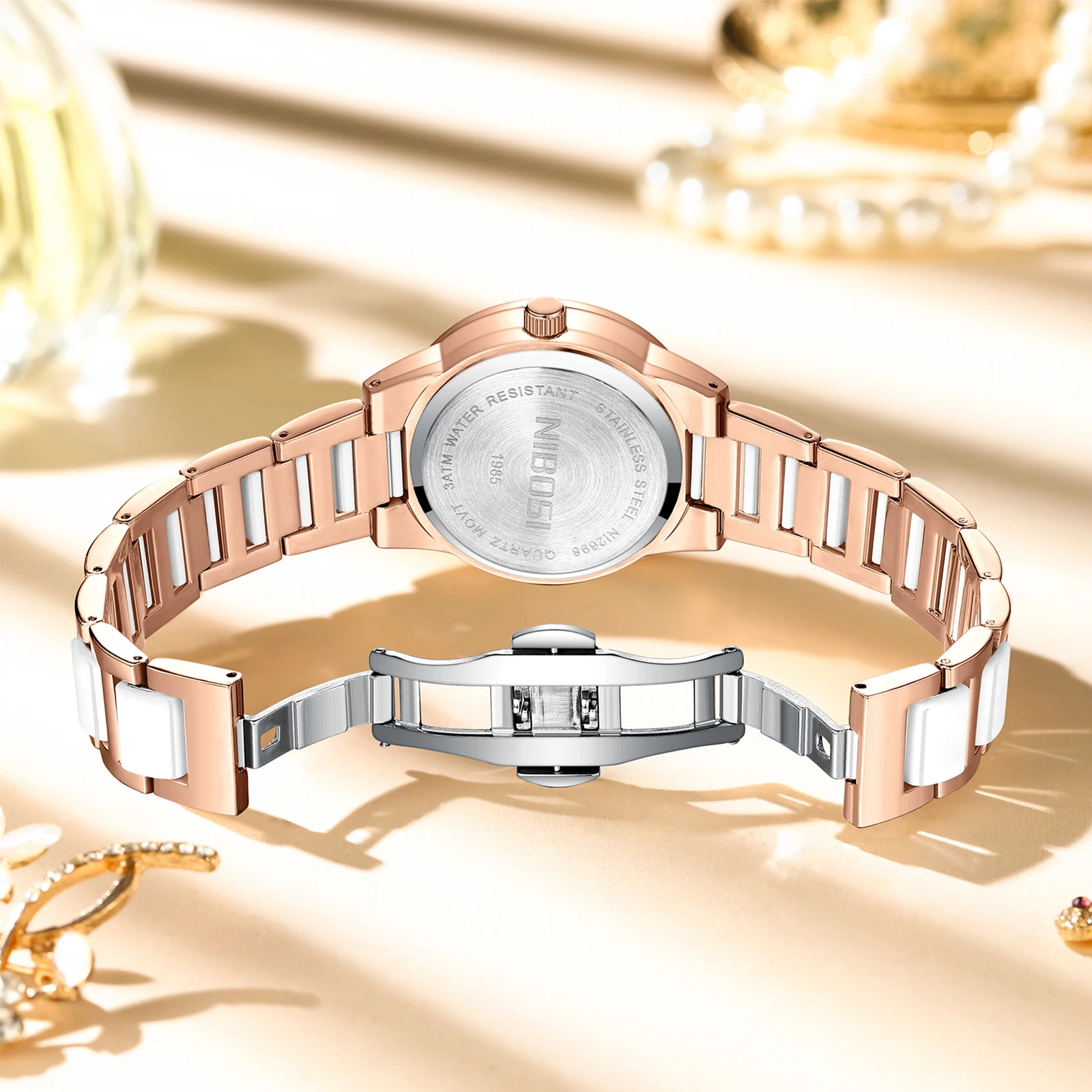 NIBOSI 2027 Women Watches Top Brand Luxury Ceramic Strap Rose Gold Watches Waterproof Ladies Quartz Wristwatch Relogio Feminino