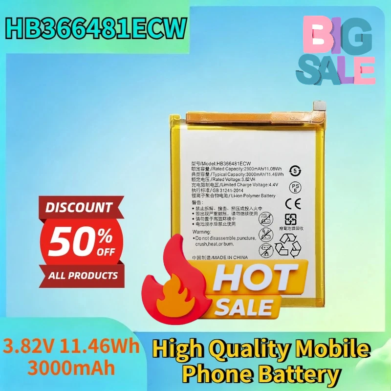 HB366481ECW 3.82V 11.46Wh 3000mAh Battery for Huawei P9 P9 Lite 8 P10 Lite Y6 II P8 Lite 2017 High Quality Mobile Phone Battery