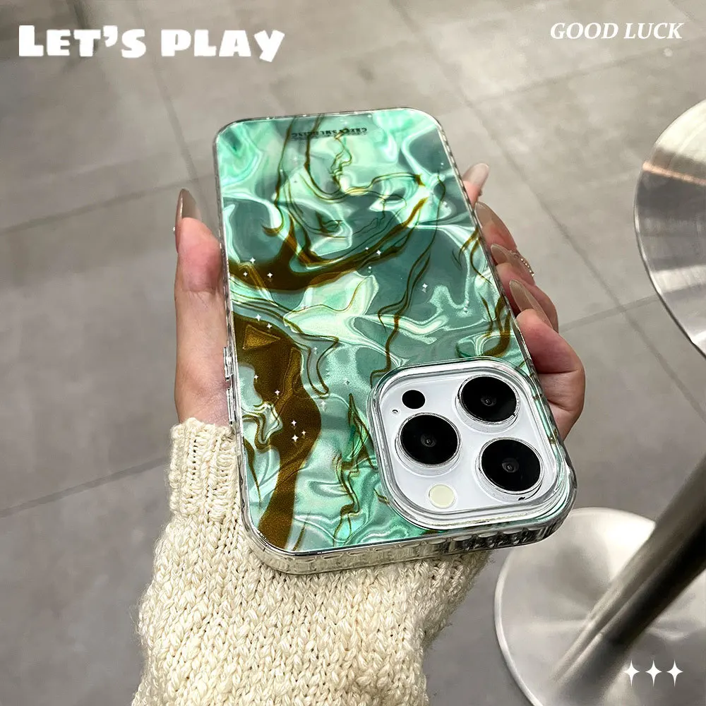 Laser Wrinkle Water Ripple Phone Case for iPhone12/13/14/15/16 (Pro/Max/Plus) Apple 17 AIR Women's Shockproof Protective Cover