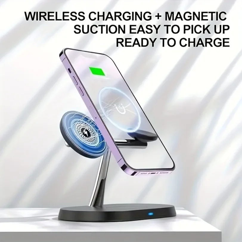 30W 3 in 1 Magnetic Wireless Charger Stand For Magsafe iPhone 16 15 14 13 12 Apple Watch 8 7 6 Airpods Pro Fast Charging Station image 4