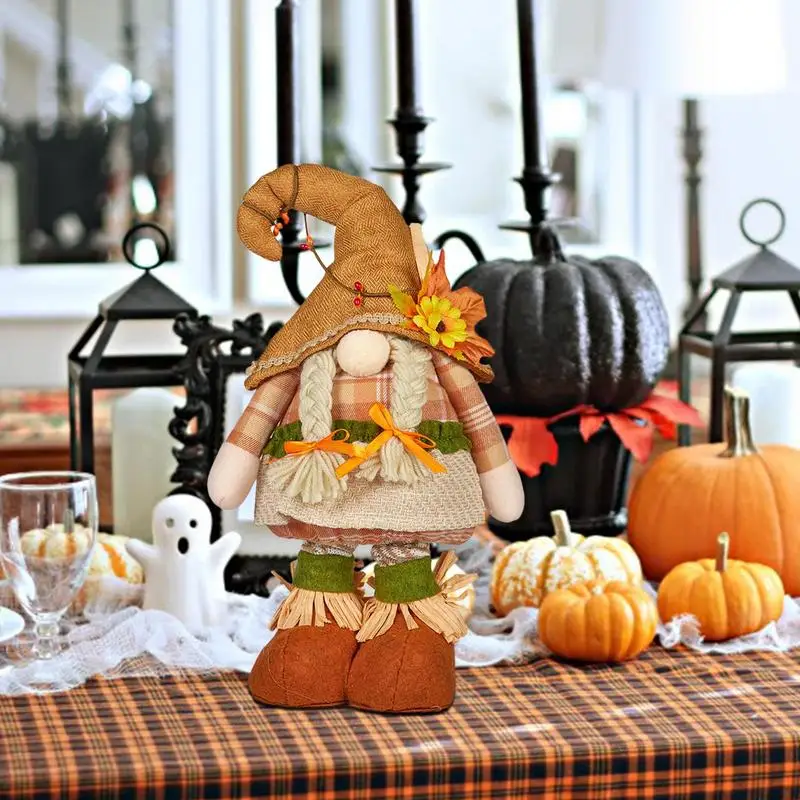 1Pcs Fall Gnomes Harvest Faceless Doll Long Legs Plush Dolls Pumpkin Maple Leaf Autumn Halloween Christmas Thanksgiving Decor