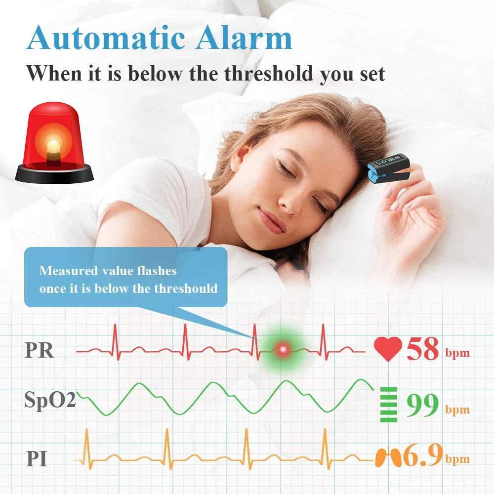 Bluetooth Finger Pulse Oximeter Sleep Monitoring Alarm Blood Oxygen Heart Rate Saturation Meter Internal Storage Log Data