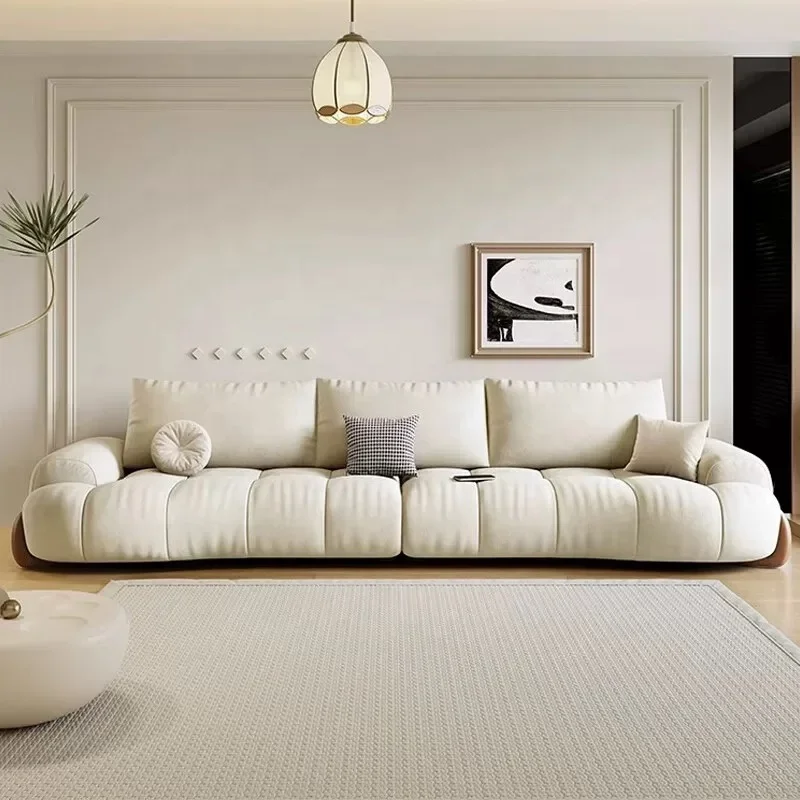 

Cream white velvet living room sofa set, villa apartment designer curved sofa