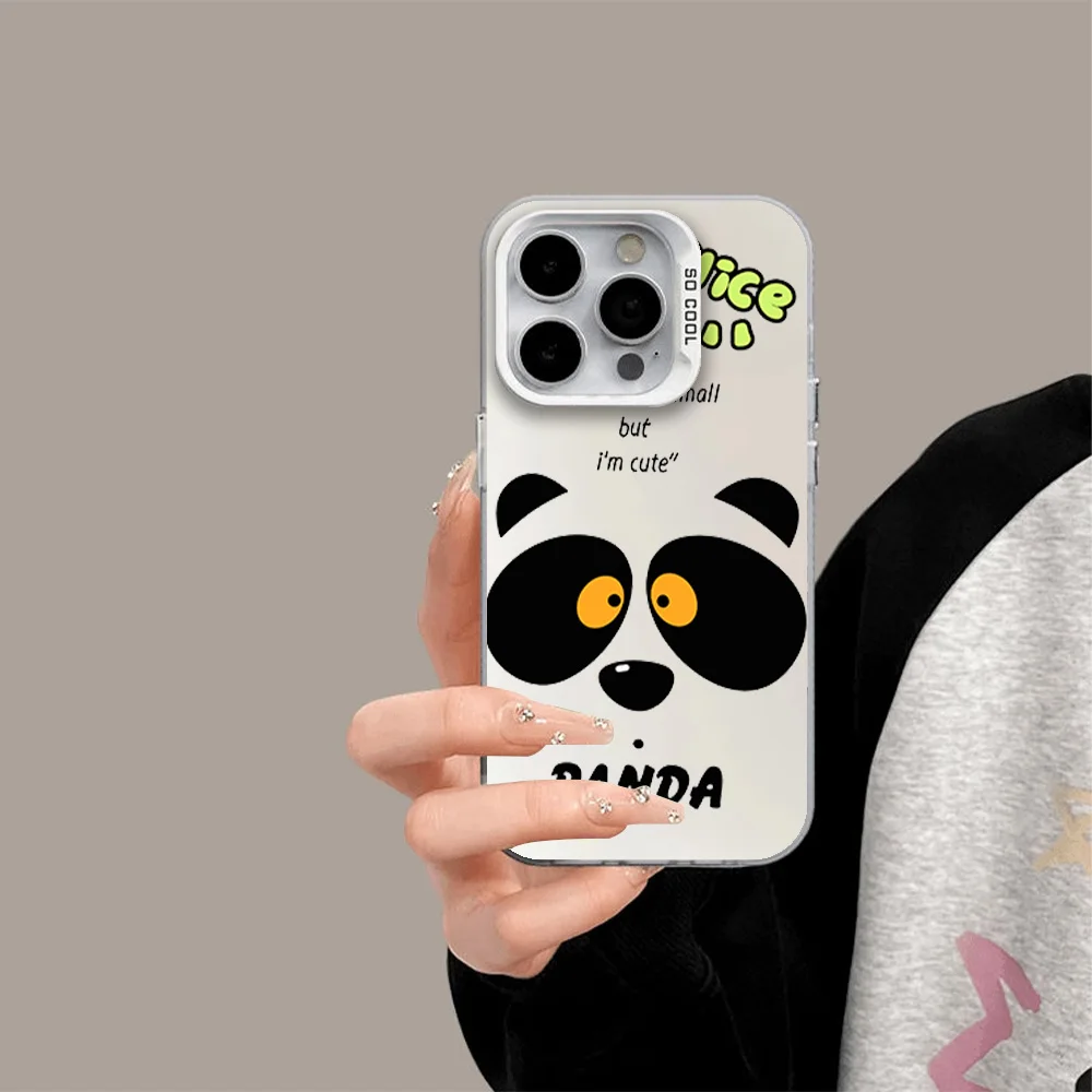 Capa de telefone bonito urso panda estilo simples, capa laser para iPhone 12 11 13 14 15 16 Max Pro Plus, moda