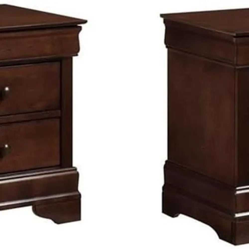 

Pair of Classic 3-Dimensional Brown Cherry Wood Nightstands