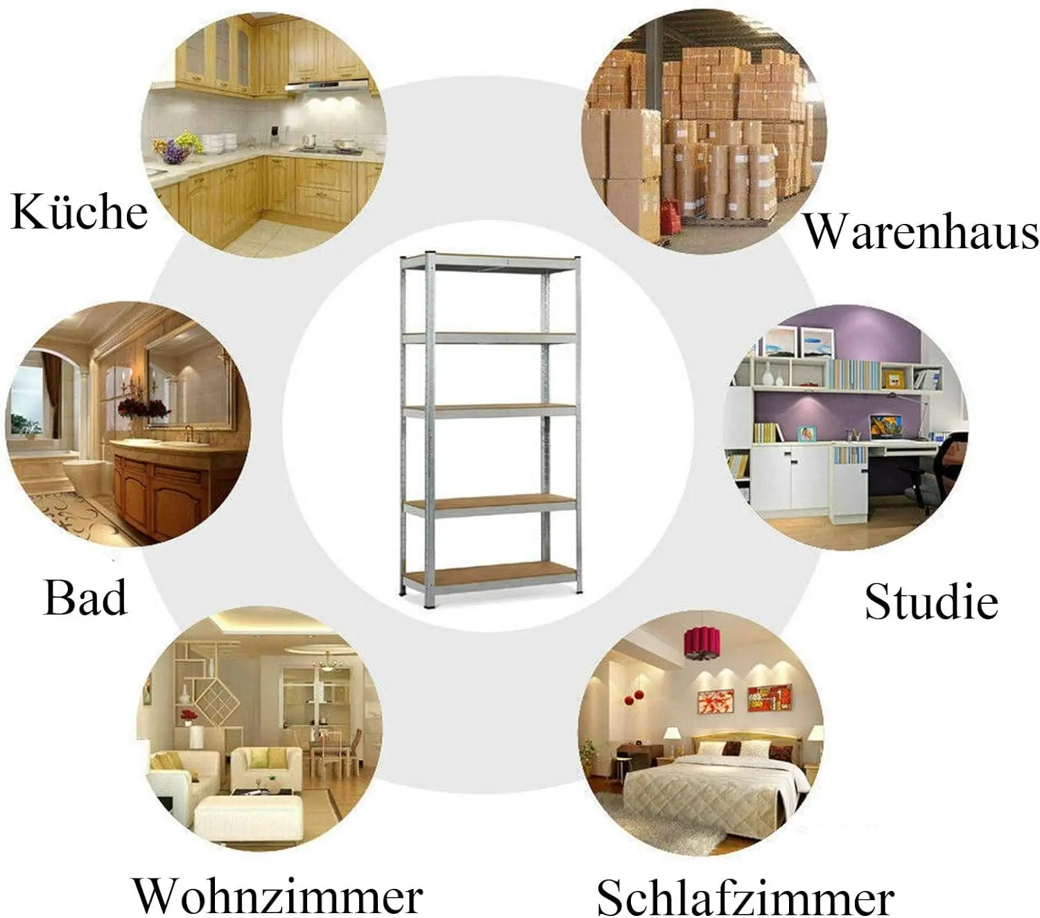 Regale zur Aufbewahrung – Robustes Garagenregal aus Metall, schraubenlos, freistehend, 5-stufige Regaleinheit, 180 x 90 x 40 cm, 875 kg