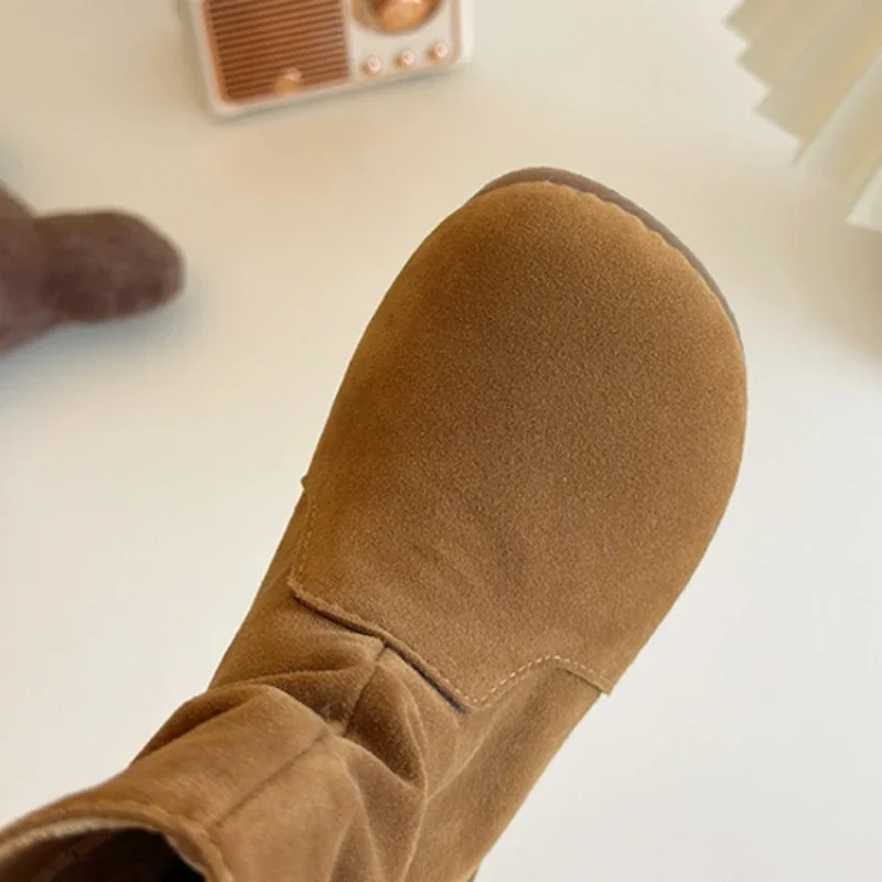 جديد الشتاء مكدسة الأحذية للفتيات بطانة دافئة الاطفال SLOUCH الأحذية موضة الجلد المدبوغ بولي Leather جلد الأطفال منتصف العجل الأحذية #4