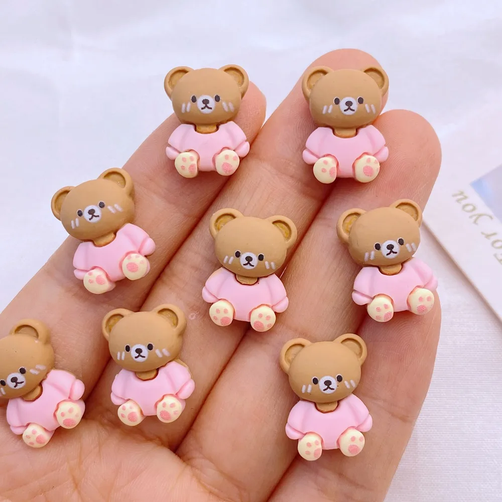 20Pcs New Cute Mini Resin 13*17mm Pink Bear Series Flatback Ornament Jewelry Making Manicure Hairwear Accessorie