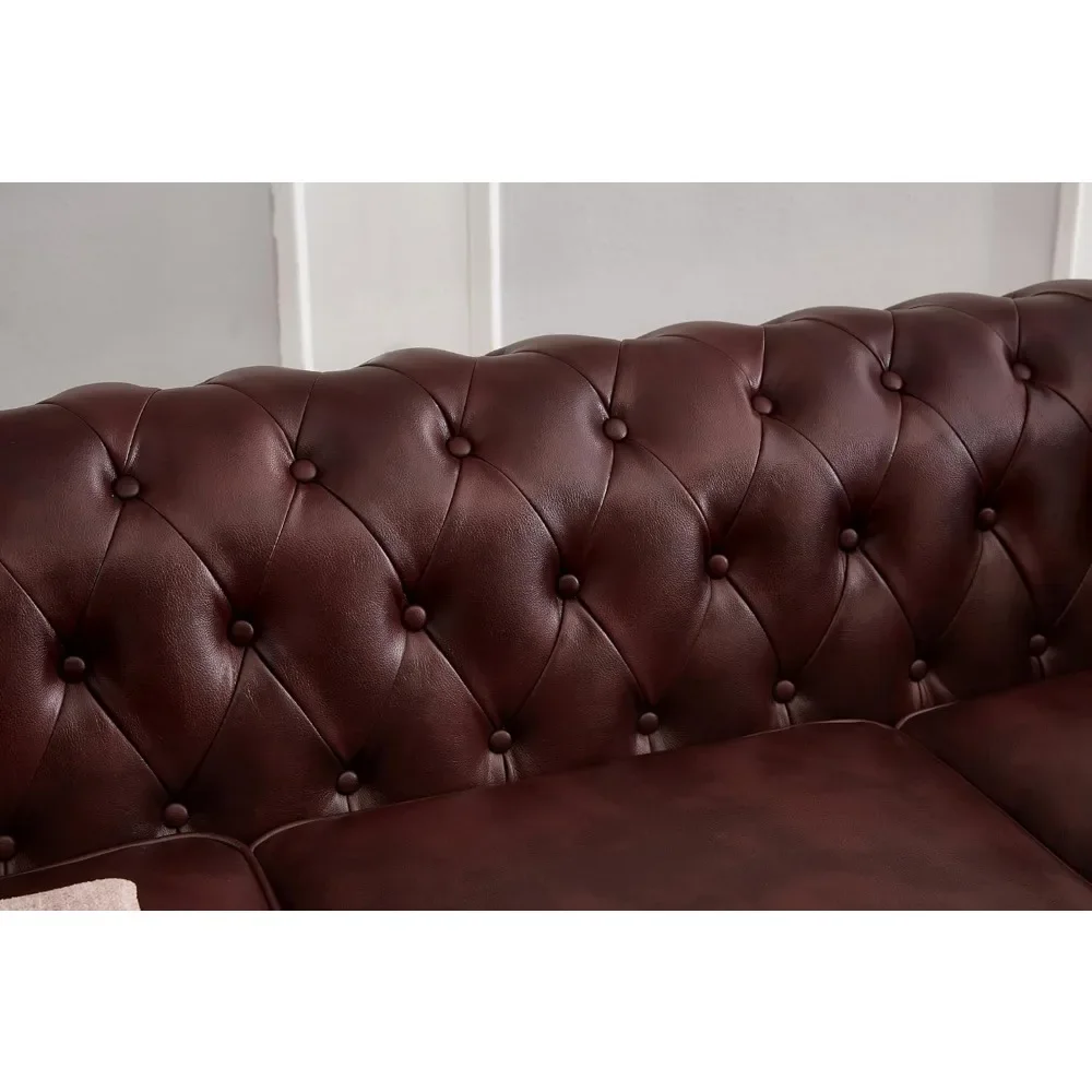 89" Faux Leather Couch Upholstered Sofa with Low Back, Roll Arm Nailhead Trim Classic 3 Seater Sofa image 4