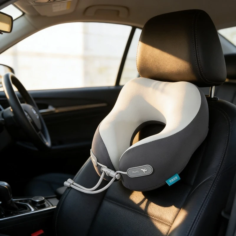

Car Pillow Ice Silk Memory U Cotton Pillow Office Nap Pillow Can Store Airplane Pillow