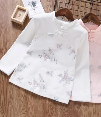 

Wholesale Hot kids clothes white flower Shirt Long Shirts Tops Tee Baby Beautiful Shirt