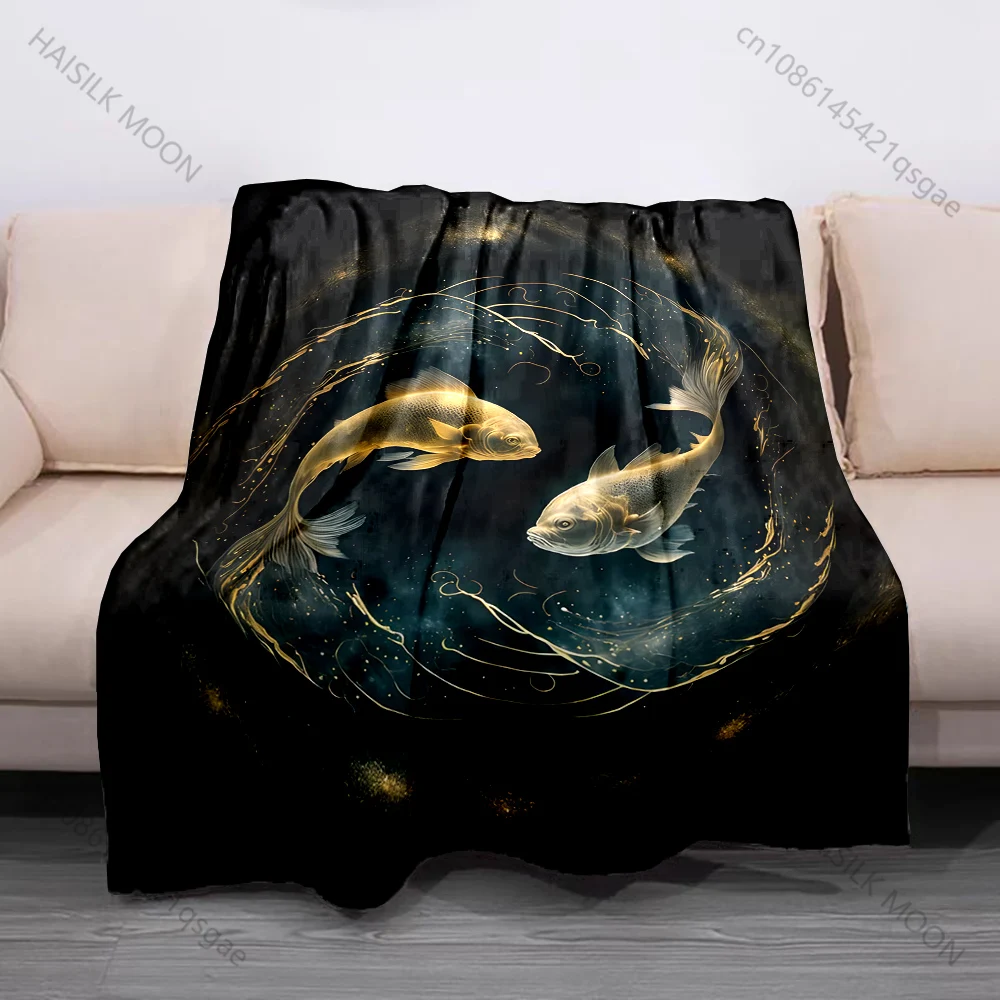 1PC Cosmic whale with fairytale cottage Print Blanket Flannel Material Soft Warm for All Seasons Home Outdoor Camping Picnics RV