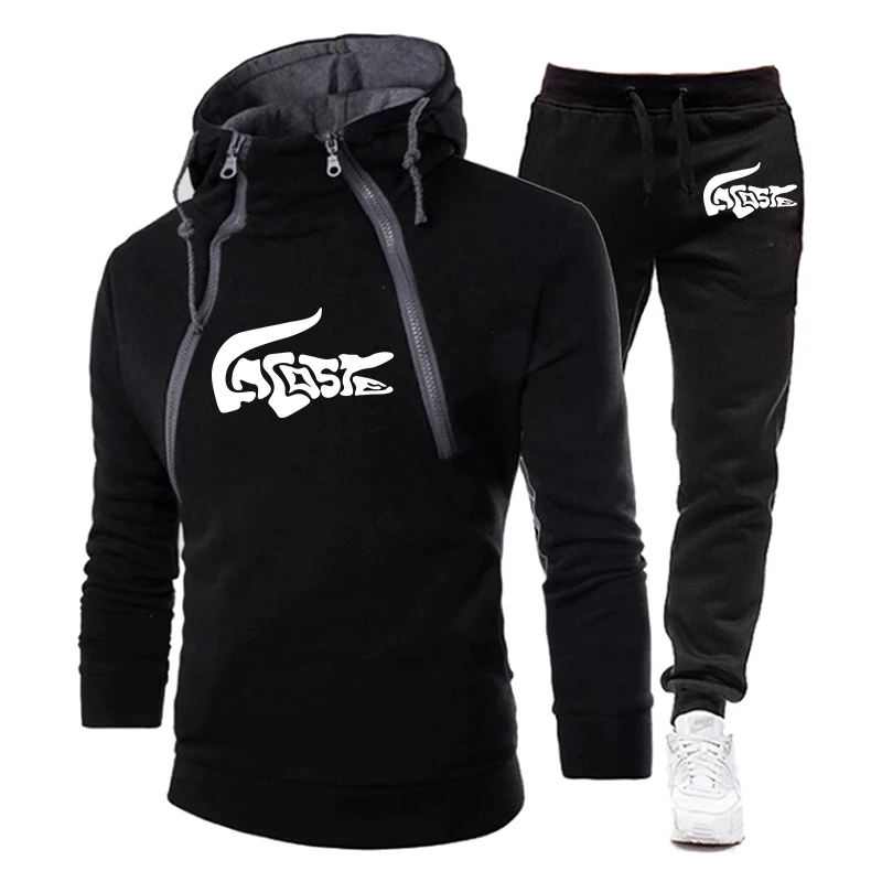 High Quality Men's Tracksuit Stand Collar Warm Hoodies+Pants 2 Piece Sets Fall Winter Daily Windproor Casual Hooded Jogging Suit