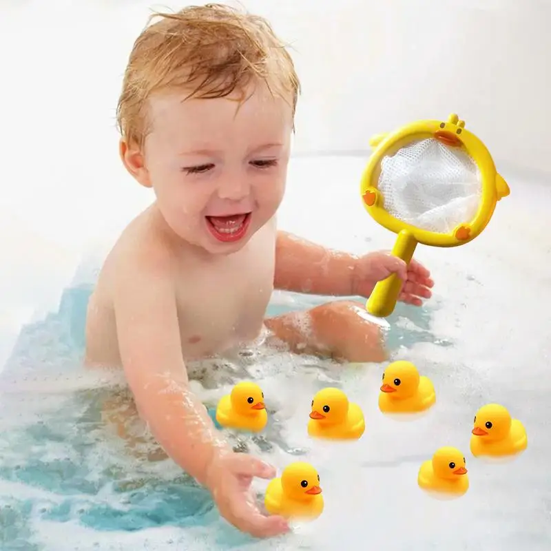 

Animal Bath Toys 6 Mini Floating Duck Toys Bath Tub Pool Toy Set With Fish Net Cute Rubber Animal Toys Funny Bathtub Toy For