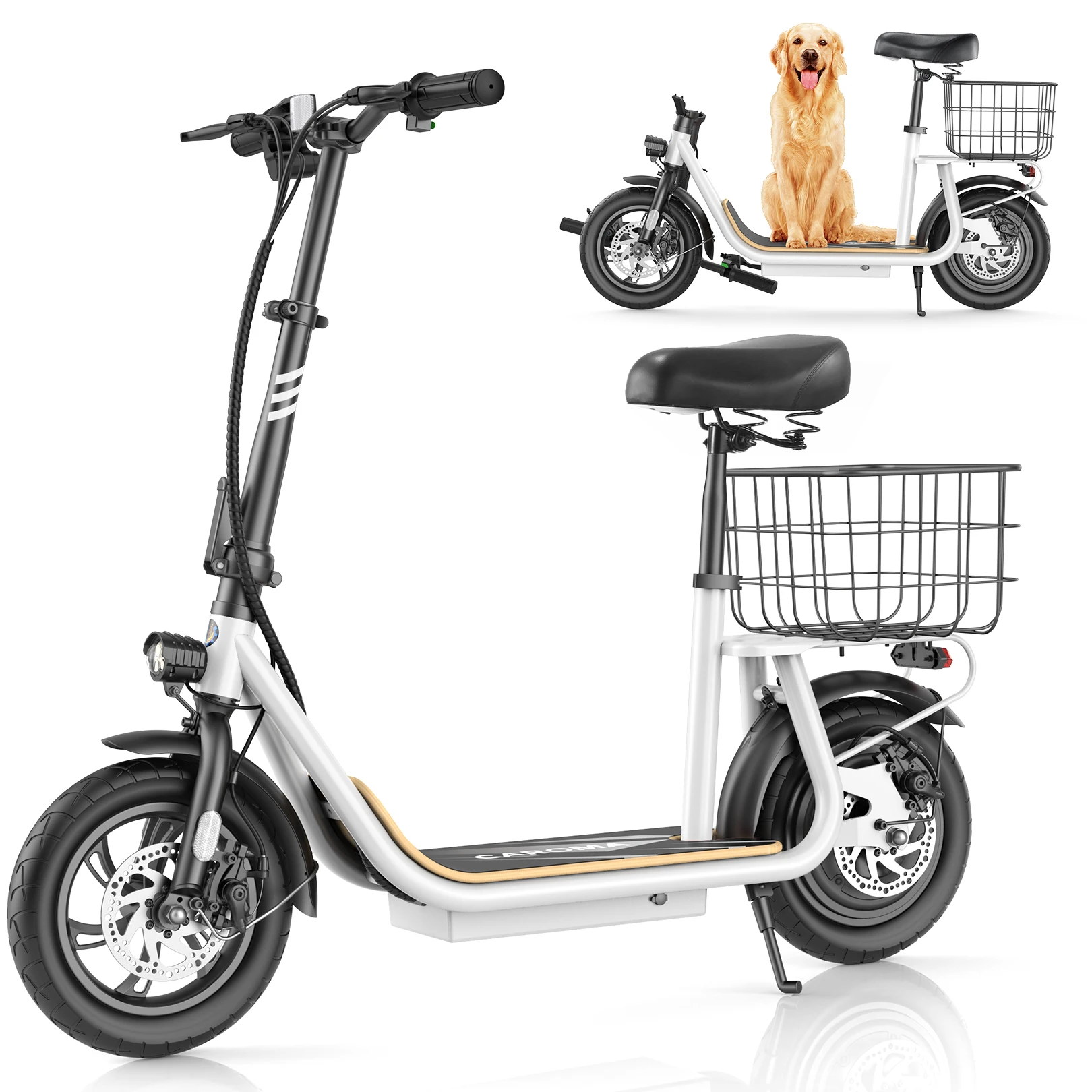 Caroma Electric Scooters for Adults&teens, 350W Peak Motor,  30 Miles Max Range, Foldable Electric Scooter and Detachable Basket