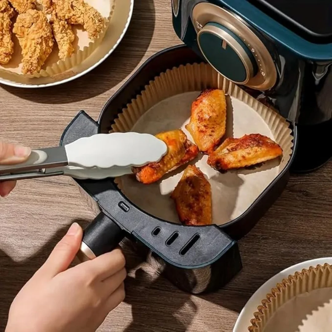 Forros de papel para fritadeira de ar de qualidade alimentar - papel pergaminho descartável à prova de óleo, antiaderente e resistente ao calor para cozinhar e assar na cozinha