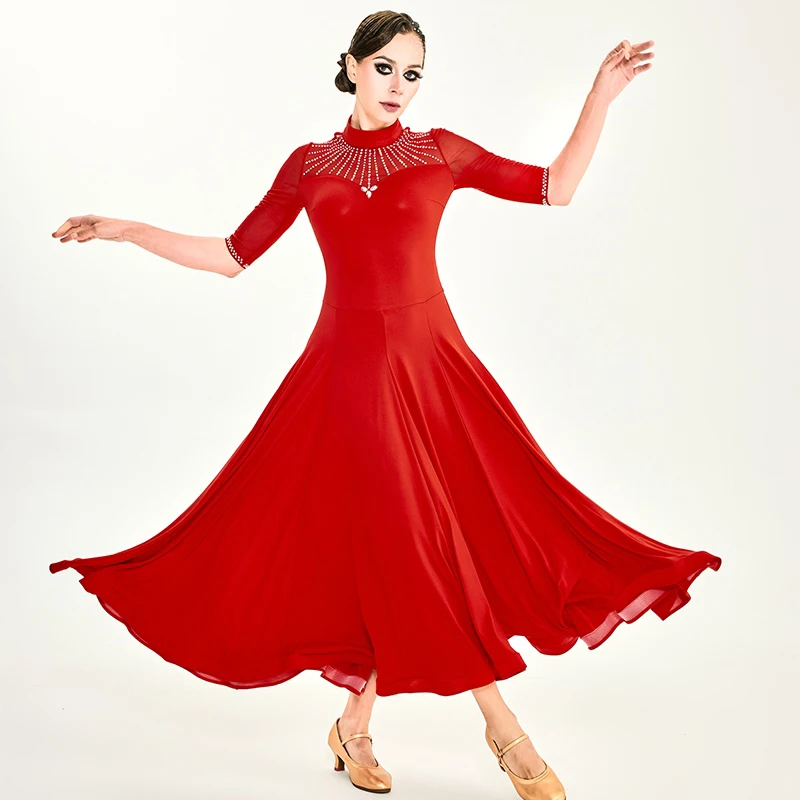 

2025 Short Sleeve Diamond Dress Modern Dance Costume Ballroom Dress Women Professional National Standard Dance Clothes DN20700